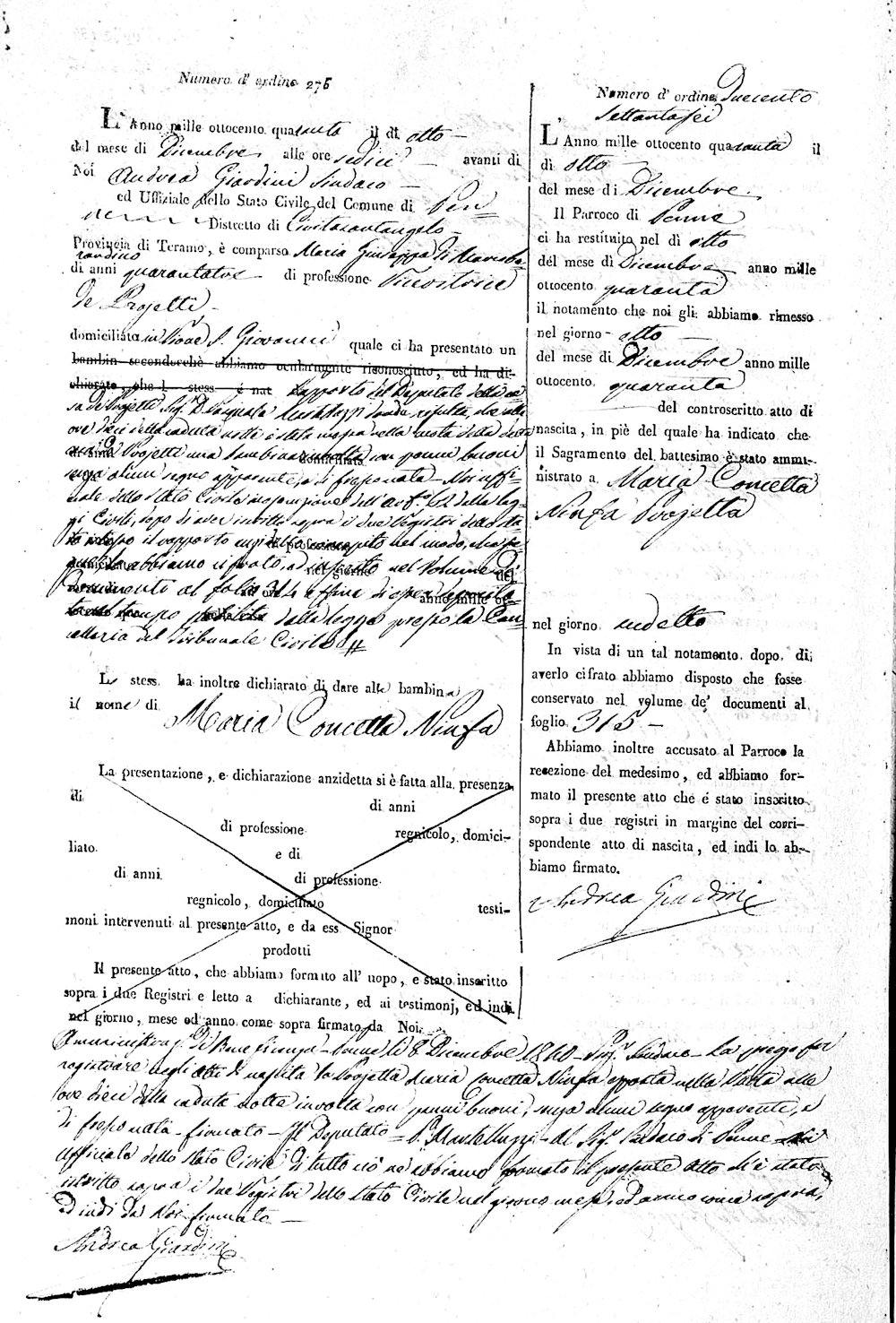 Atto di Nascita di Maria Concetta Ninfa